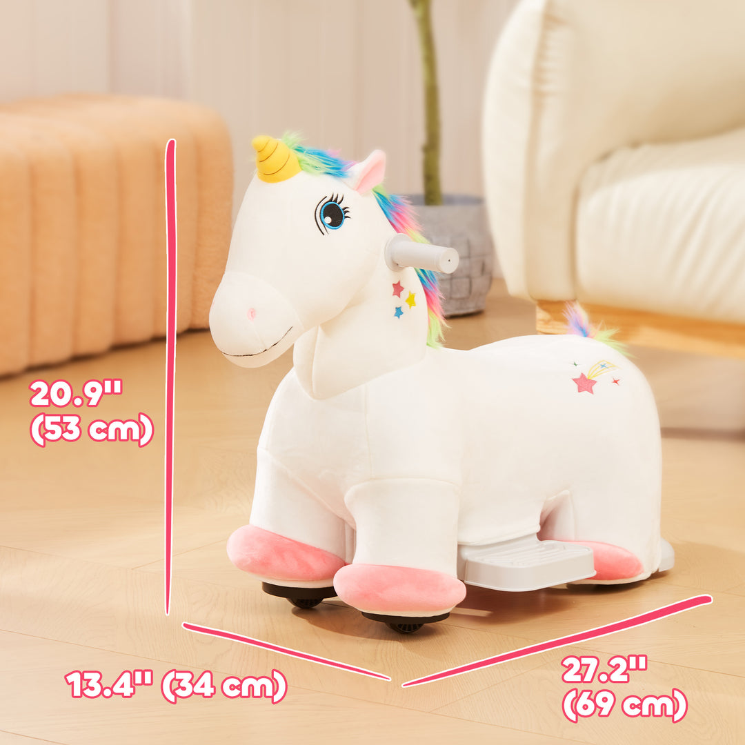 Qaba 6V Ride on Unicorn, Battery Powered Kids Riding Pony with Music Forward, Aged 18-36 Months, White