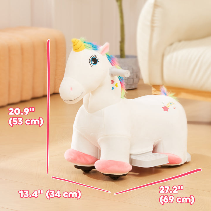 Qaba 6V Ride on Unicorn, Battery Powered Kids Riding Pony with Music Forward, Aged 18-36 Months, White