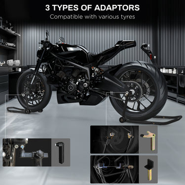HOMCOM Convertible Motorcycle Stand, Front & Rear Motorcycle Lift with 3 Types of Adaptors, Universal Paddock Lift Stand, Black