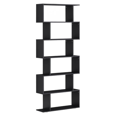 HOMCOM Wooden S Shape Bookcase 6 Shelves Storage Display Home Office Furniture