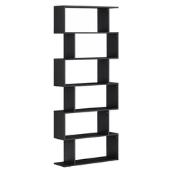 HOMCOM Wooden S Shape Bookcase 6 Shelves Storage Display Home Office Furniture