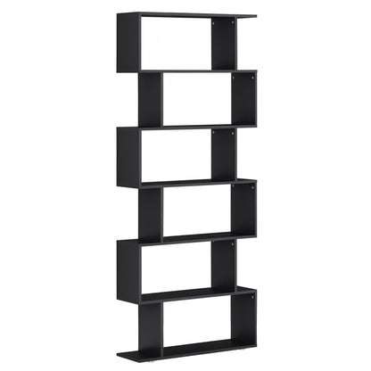 HOMCOM Wooden S Shape Bookcase 6 Shelves Storage Display Home Office Furniture