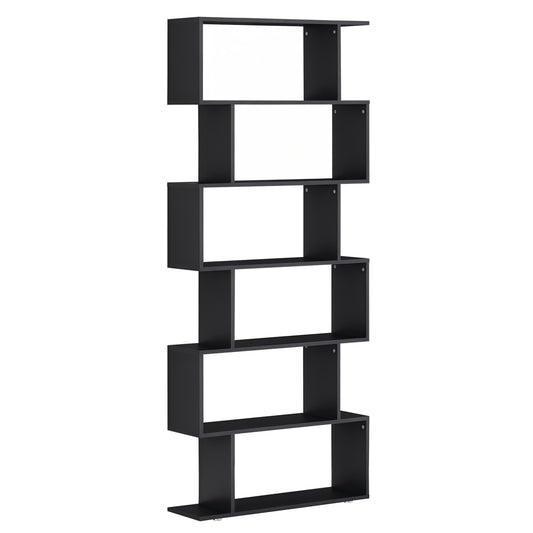 HOMCOM Wooden S Shape Bookcase 6 Shelves Storage Display Home Office Furniture