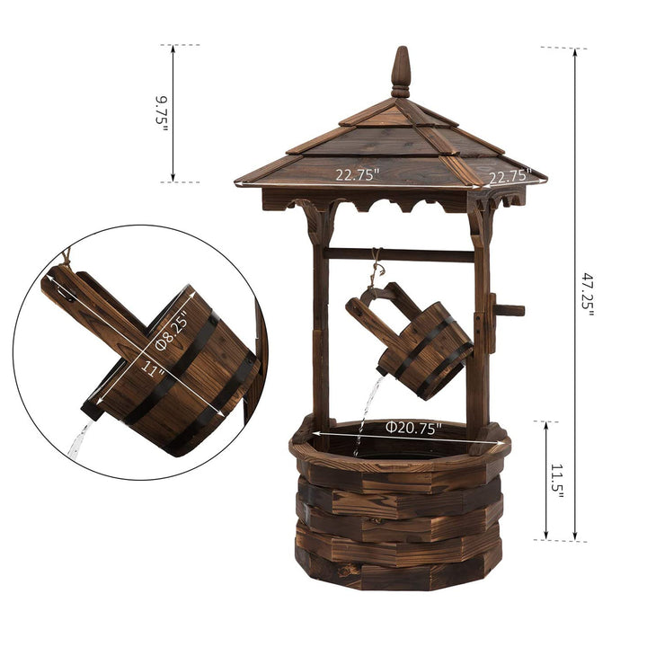 Outsunny Outdoor Waterfall Fountain w/ Pump Natural Wood Wishing Well Garden Decor, 22.5x22.5x47.25
