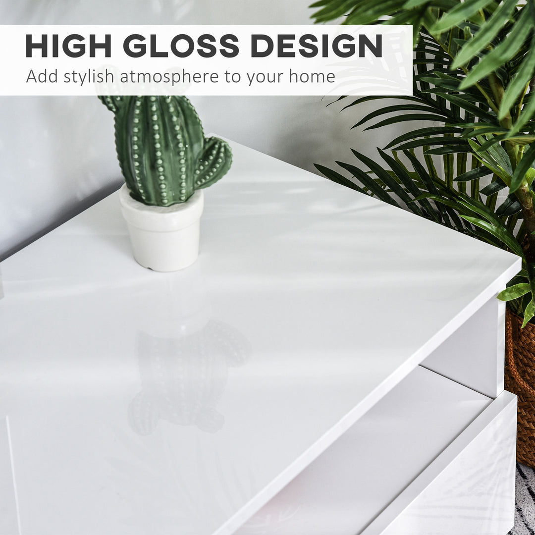 HOMCOM LED Lighted TV Stand for TVs up to 75", Modern TV Cabinet with Storage Drawers for Living Room, High Gloss White