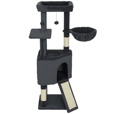 PawHut 47 Inch Cat Tree, Cat Tower for Indoor Cats with Cozy Condo, Bed, Toy Balls, Sisal Scratching Posts, Hammock, Dark Grey