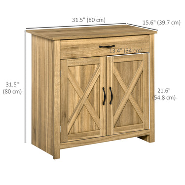 HOMCOM Farmhouse Sideboard Buffet Cabinet, Storage Cabinet with Barn Doors, Distressed Brown