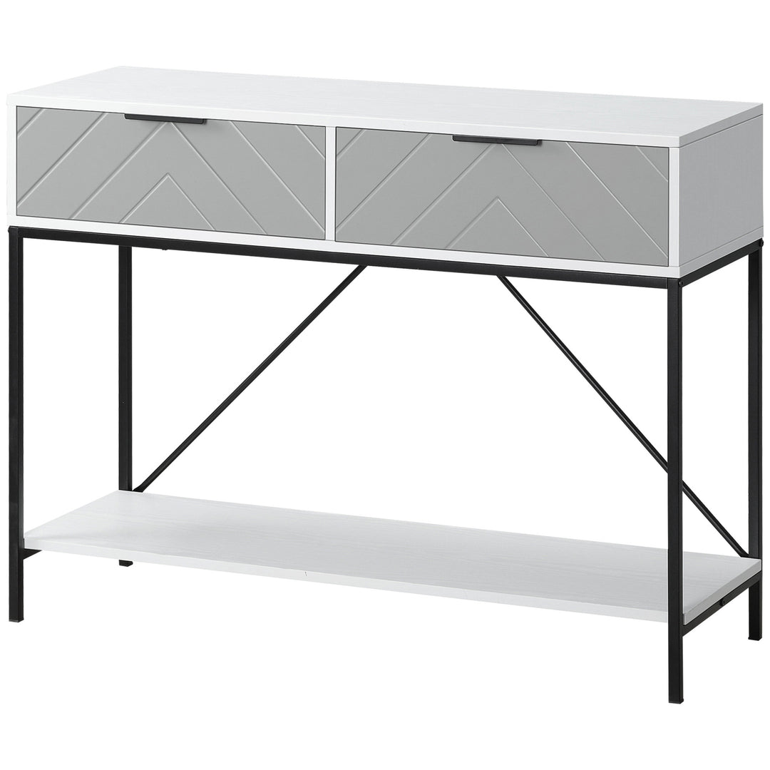 HOMCOM Modern Console Table with 2 Drawers, 2 Tier Entryway Table with storage Shelf, Narrow Sofa Table for Living Room, Hallway, White
