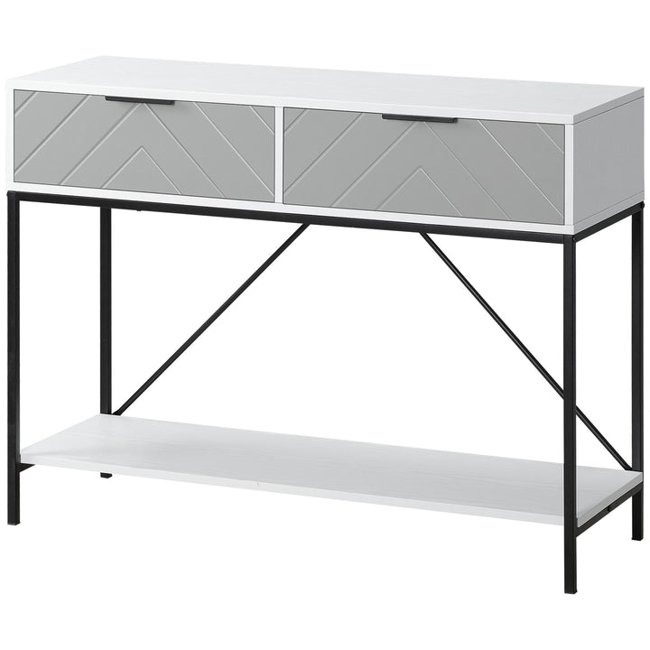 HOMCOM Modern Console Table with 2 Drawers, 2 Tier Entryway Table with storage Shelf, Narrow Sofa Table for Living Room, Hallway, White