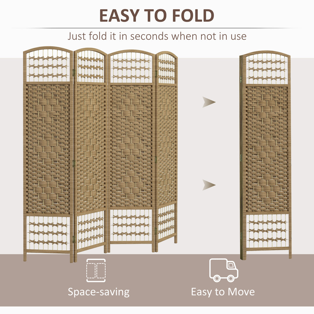 HOMCOM 4 Panel Folding Room Divider, Portable Privacy Screen, Wave Fiber Room Partition for Home Office, Natural
