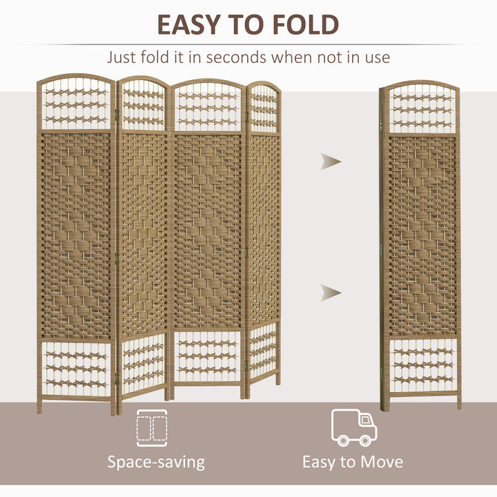 HOMCOM 4 Panel Folding Room Divider, Portable Privacy Screen, Wave Fiber Room Partition for Home Office, Natural