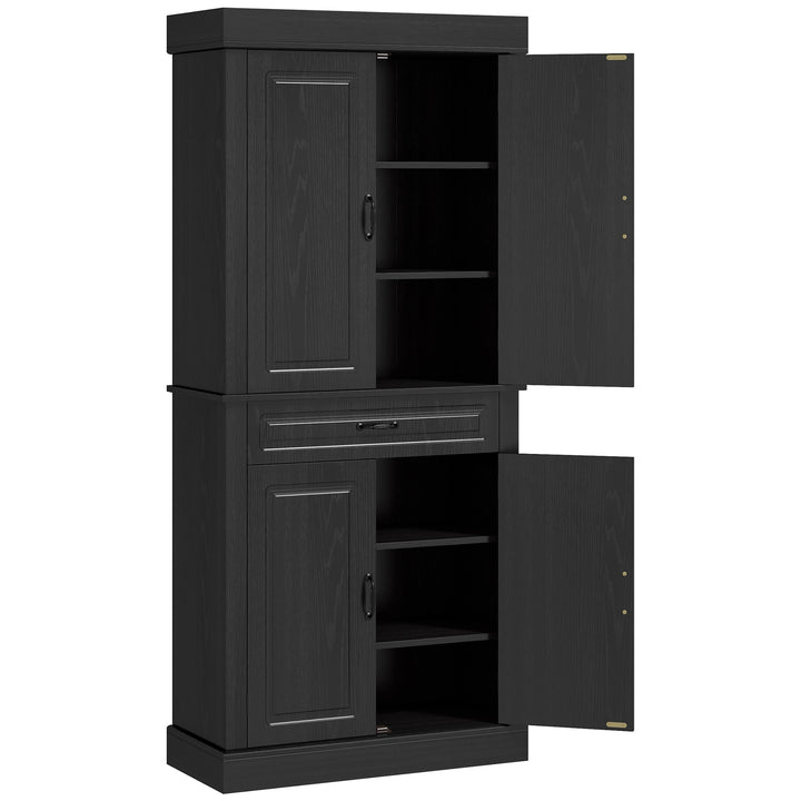 HOMCOM 71" Freestanding Kitchen Pantry with 4 Doors and 2 Cabinets, Tall Storage Cabinet for Kitchen, Distressed Coffee