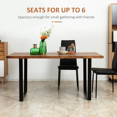 HOMCOM 63" Kitchen Table, Industrial Dining Table with Wave-edged Tabletop and Steel Legs for Up to 6 People, Rustic Brown