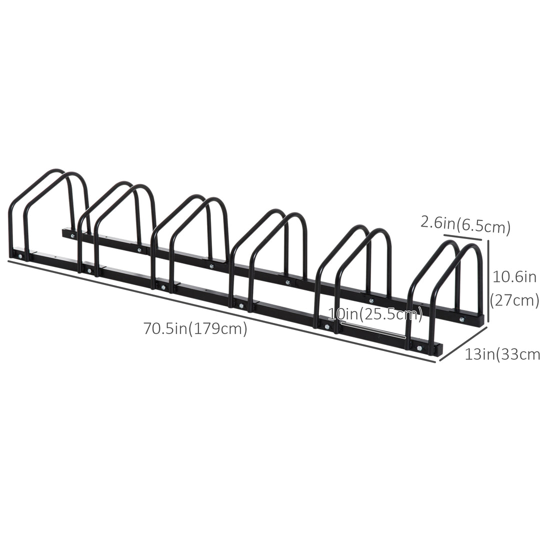 HOMCOM 6-Bike Bicycle Floor Parking Rack Cycling Storage Stand Ground Mount Garage Organizer for Indoor and Outdoor Use Black