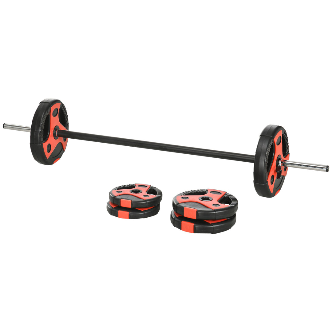 Soozier 44lbs Adjustable Barbell Weight Set, Free Body Pump Bar and Weights, Weight Lifting Strength Training Equipment for Home Gym Exercise, Max Load 110 lbs, Black and Red