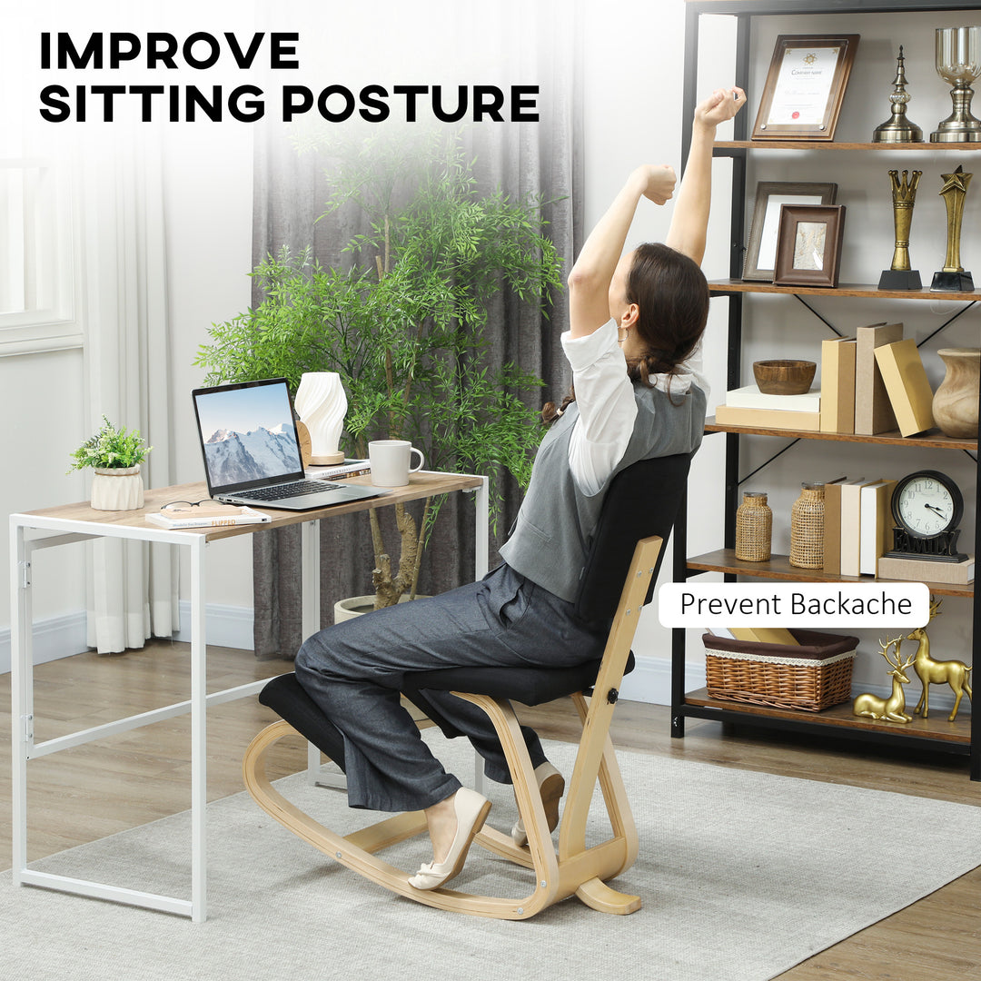 HOMCOM Ergonomic Kneeling Chair, Rocking Wood Kneel Stool with Backrest for Improve Posture, Back Pain, Grey