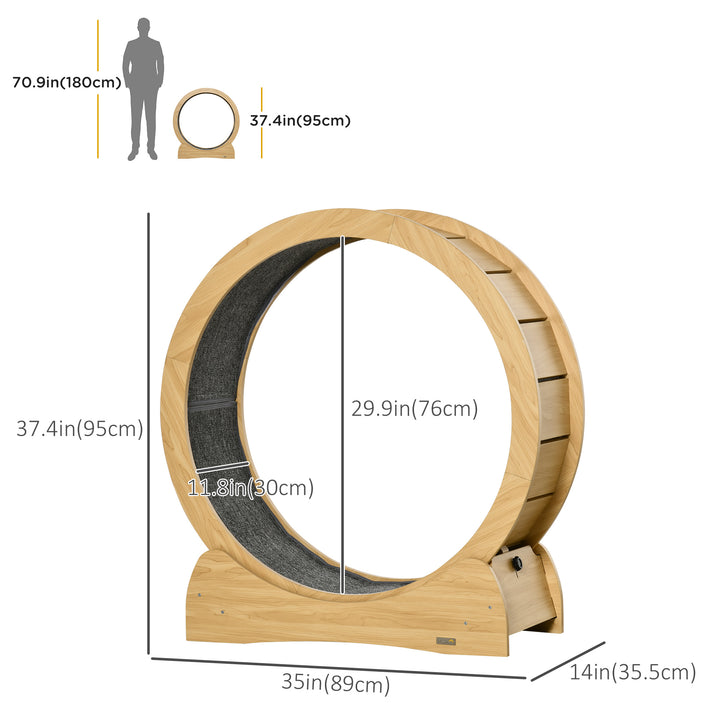 PawHut Cat Running Wheel, Cat Exercise Treadmill with Brake, Carpeted Runaway, Pet Fitness Weight Loss Device, Natural