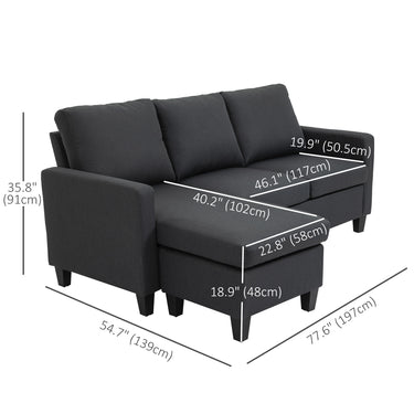 HOMCOM L-Shape Sofa, Modern Sectional Couch with Ottoman, Corner Sofa for Living Room, Dark Grey