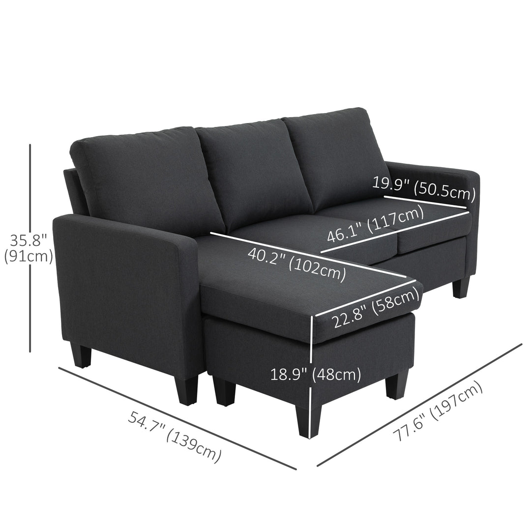HOMCOM L-Shape Sofa, Modern Sectional Couch with Ottoman, Corner Sofa for Living Room, Dark Grey