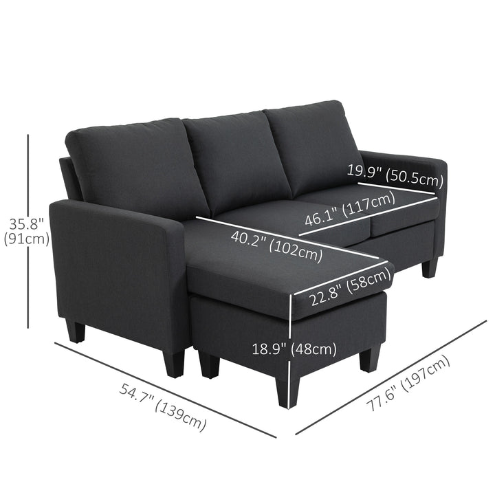 HOMCOM L-Shape Sofa, Modern Sectional Couch with Ottoman, Corner Sofa for Living Room, Dark Grey