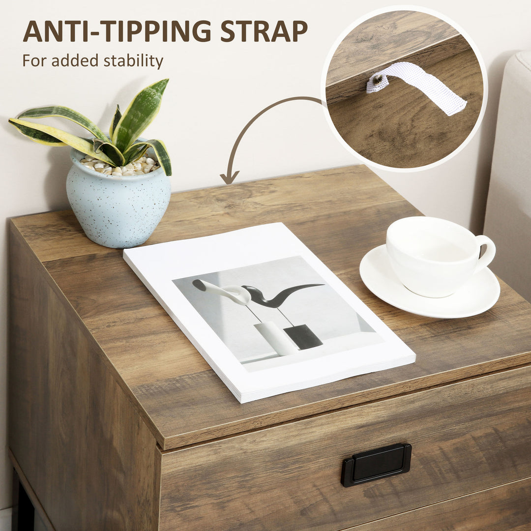 HOMCOM Nightstand with Storage, Retro Bedside Table, Side Table with 2 Drawers, Steel Frame for Bedroom, Coffee