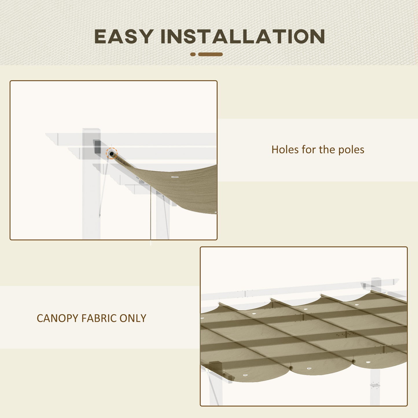 Outsunny Retractable Replacement Pergola Canopy for 10' x 10' Pergola, Pergola Cover Replacement, Cream White