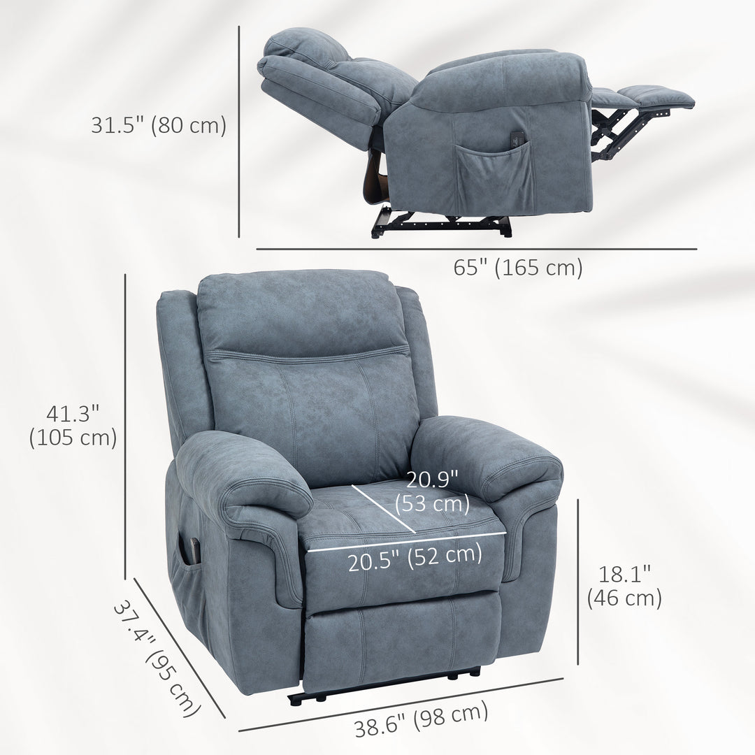 HOMCOM Manual Recliner Chair with Vibration Massage, Side Pockets, Microfibre Reclining Chair for Living Room, Blue-Grey