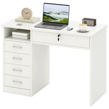 Vinsetto Home Office Desk with Storage, Computer Desk with Lockable Drawer and Open Compartment, White