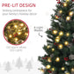 HOMCOM 4FT Pre-Lit Decorated Christmas Tree with Red Berries and Pine Cones Snow Flocked Christmas Tree with LED Lights Green