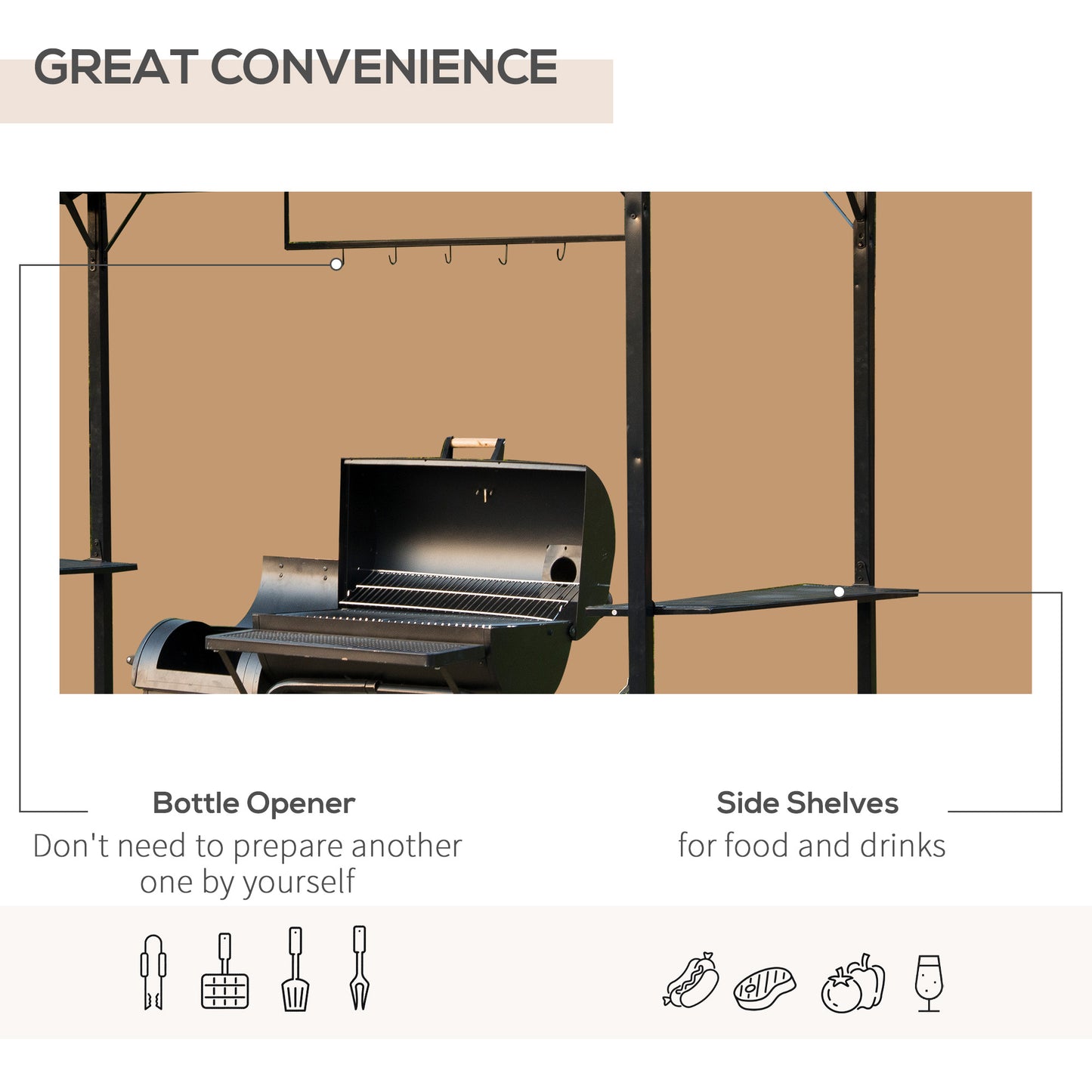 Outsunny 8x4ft BBQ Gazebo Tent Metal Frame Arch Canopy Garden Sunshade Portable Shelter Backyard with Side Shelf Coffee