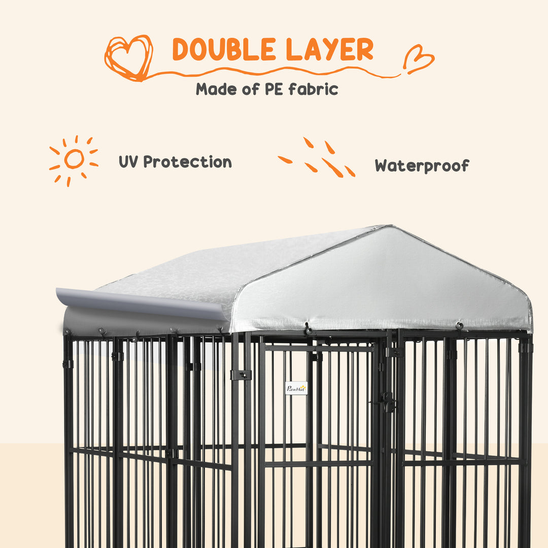 PawHut Galvanised Steel Outdoor House Heavy Duty Dog Kennel, Black