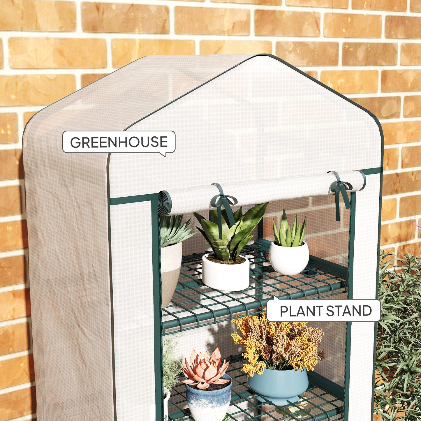 Outsunny 27" x 20" x 65" Portable Greenhouse with 4 Tier Shelves and Wheels, Outdoor Hot House Plant Flower Greenhouse, Steel Frame, Plastic Cover, Clear