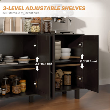 HOMCOM Kitchen Sideboard Cabinet with 4 Barn Doors and 2 Adjustable Shelves, Buffet Table for Living Room, Hallway, Black