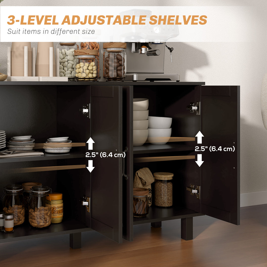 HOMCOM Kitchen Sideboard Cabinet with 4 Barn Doors and 2 Adjustable Shelves, Buffet Table for Living Room, Hallway, Black