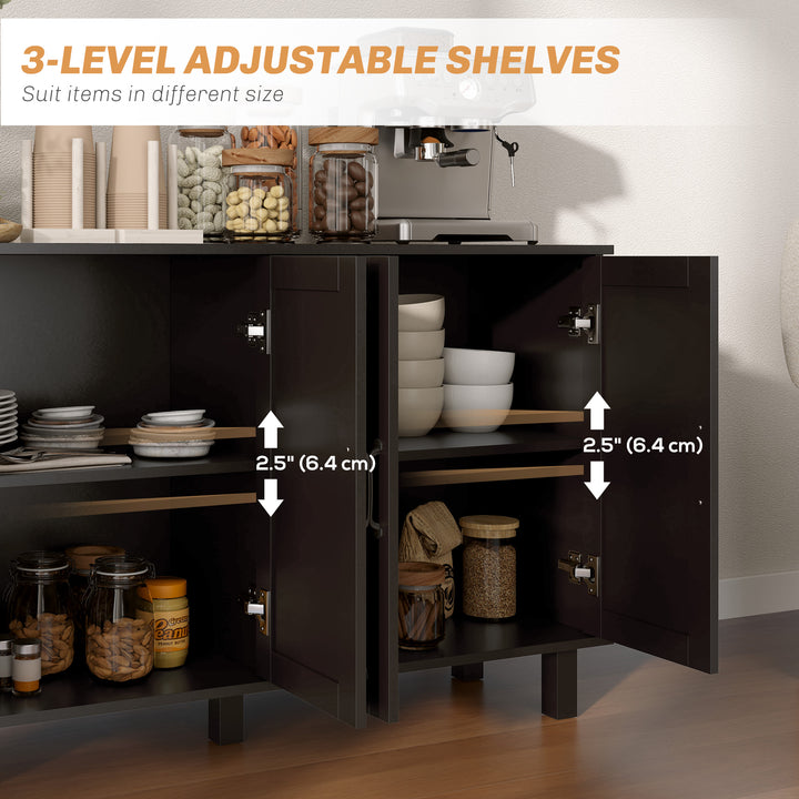 HOMCOM Kitchen Sideboard Cabinet with 4 Barn Doors and 2 Adjustable Shelves, Buffet Table for Living Room, Hallway, Black