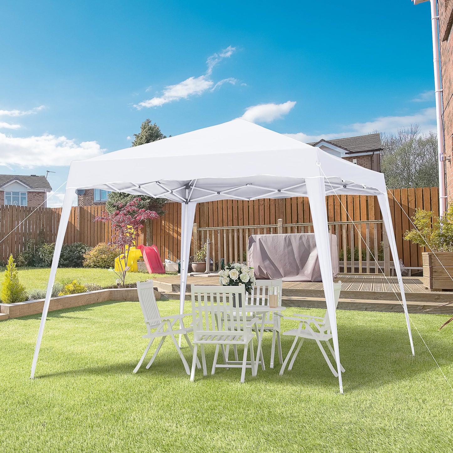 Outsunny 8' x 8' Pop Up Canopy, Outdoor Foldable Tent, Portable Canopy Tent with Carrying Bag for Camping, Party, Picnic, White