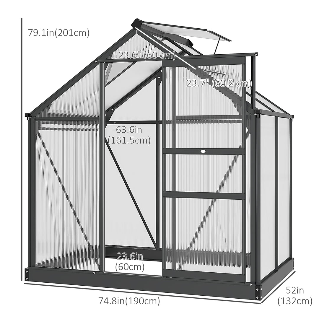 Outsunny 6.2' x 4.3' x 6.6' Clear Polycarbonate Greenhouse Large Walk-In Green House Garden Plants Grow Galvanized Base Aluminium Frame w/ Slide Door