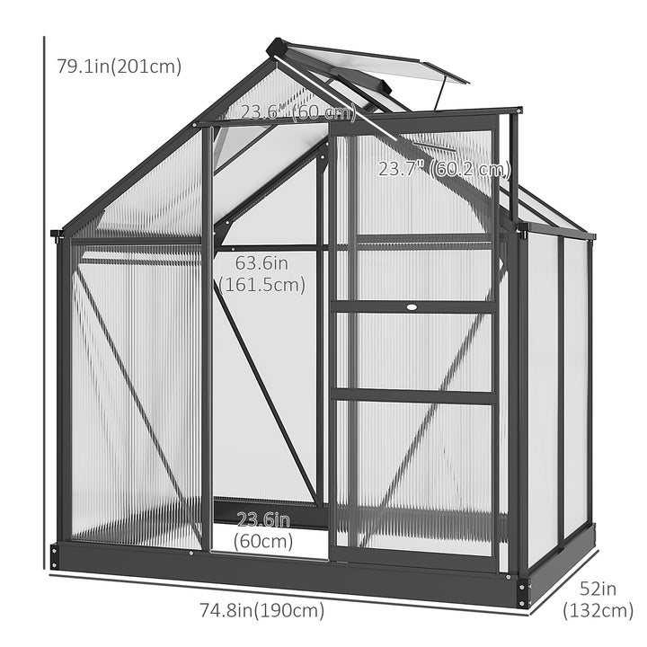 Outsunny 6.2' x 4.3' x 6.6' Clear Polycarbonate Greenhouse Large Walk-In Green House Garden Plants Grow Galvanized Base Aluminium Frame w/ Slide Door