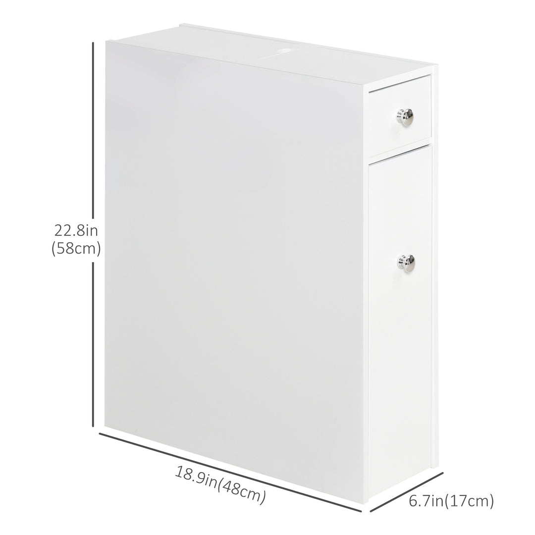 HOMCOM Space Saving Toilet Paper Cabinet, Narrow Bathroom Cabinet with Drawers and Hidden Storage, White
