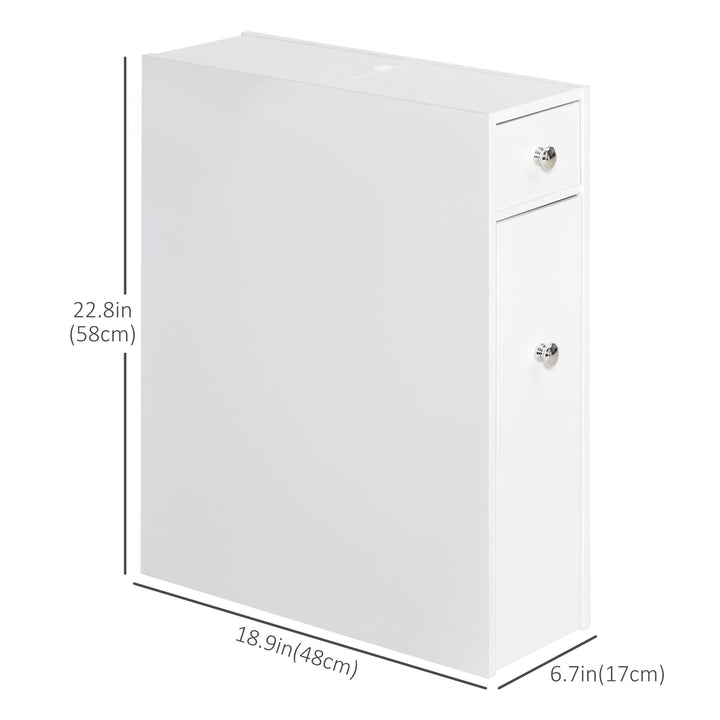 HOMCOM Space Saving Toilet Paper Cabinet, Narrow Bathroom Cabinet with Drawers and Hidden Storage, White
