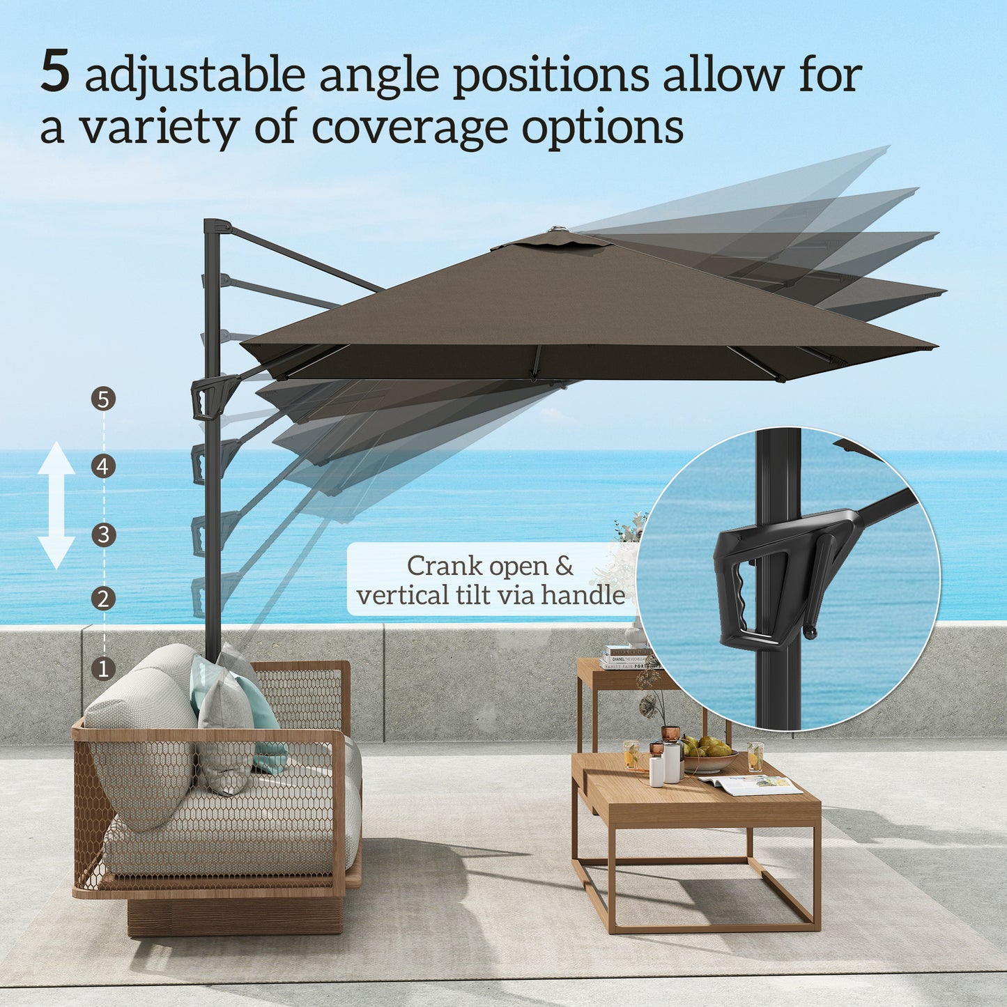 Outsunny 8'x8' Square Patio Hanging Offset Umbrella, Outdoor Cantilever Parasol w/ Cross Base, Cream White