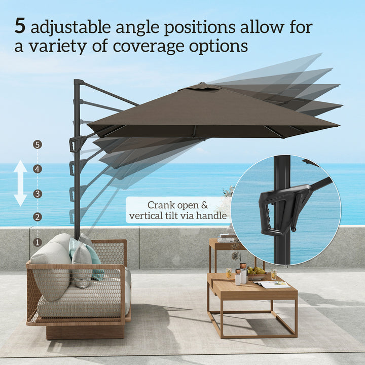 Outsunny 8'x8' Square Patio Hanging Offset Umbrella, Outdoor Cantilever Parasol w/ Cross Base, Cream White