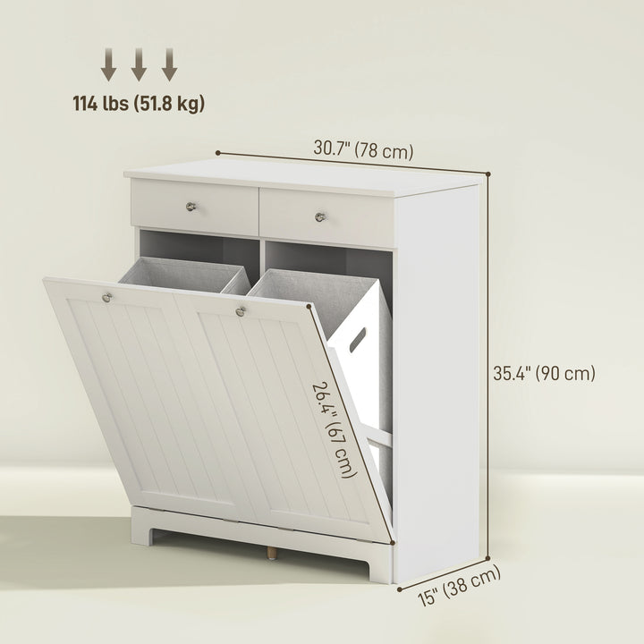 HOMCOM Laundry Cabinet, Tilt Out Laundry Hamper Cabinet with 2 Baskets, Bathroom Hamper Cabinet with 2 Drawers, Black