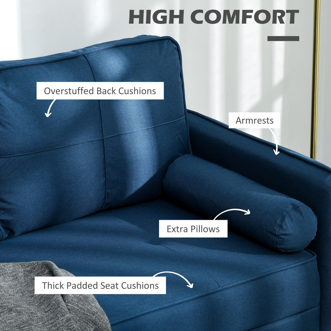 HOMCOM 56" Loveseat Sofa for Bedroom Upholstered 2 Seater Couch with Back Cushions and Pillows, Blue