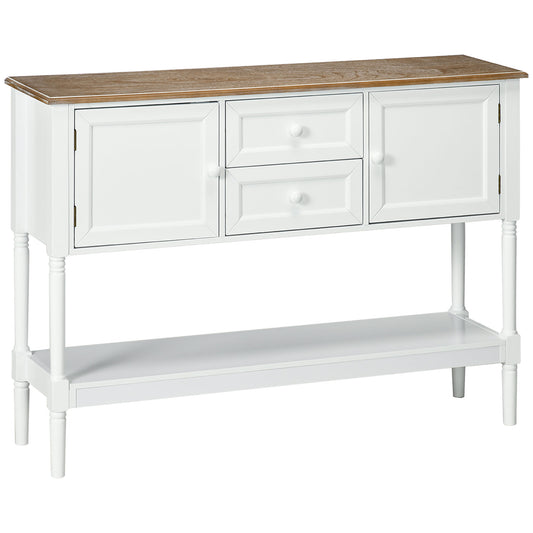 HOMCOM Vintage Console Table with 2 Drawers and Cabinets, Retro Sofa Table for Entryway, Living Room and Bedroom, White