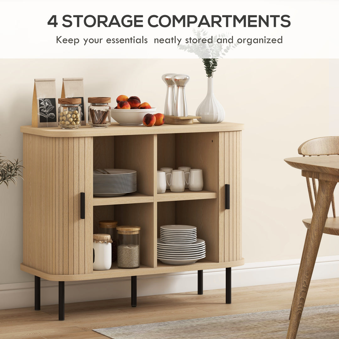 HOMCOM 35.4" Sideboard Buffet Cabinet with Storage, Nordic Coffee Bar Cabinet with Slatted Tambour Doors and Metal Legs, Oak
