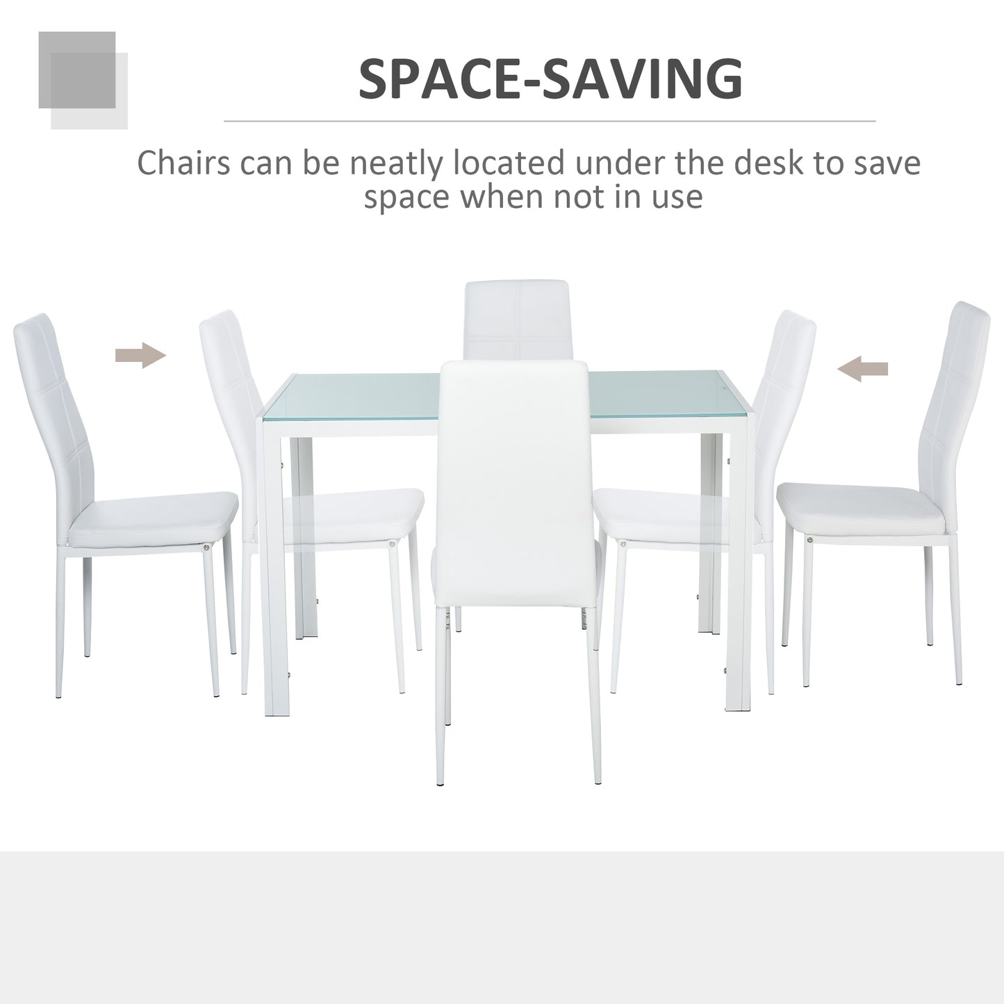 HOMCOM 5-Piece Rectangular Glass Kitchen Table and Chairs with Metal Frame and Faux Leather Upholstery for Dining Room, White
