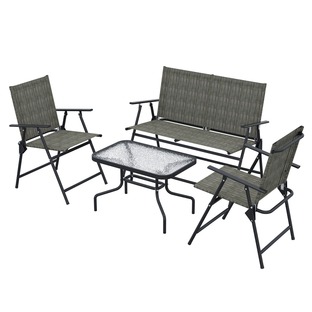 Outsunny Outdoor 4 Pieces Patio Furniture Set, Garden Set with Two Foldable Armchairs, a Loveseat & Glass Top Table, Mixed Brown