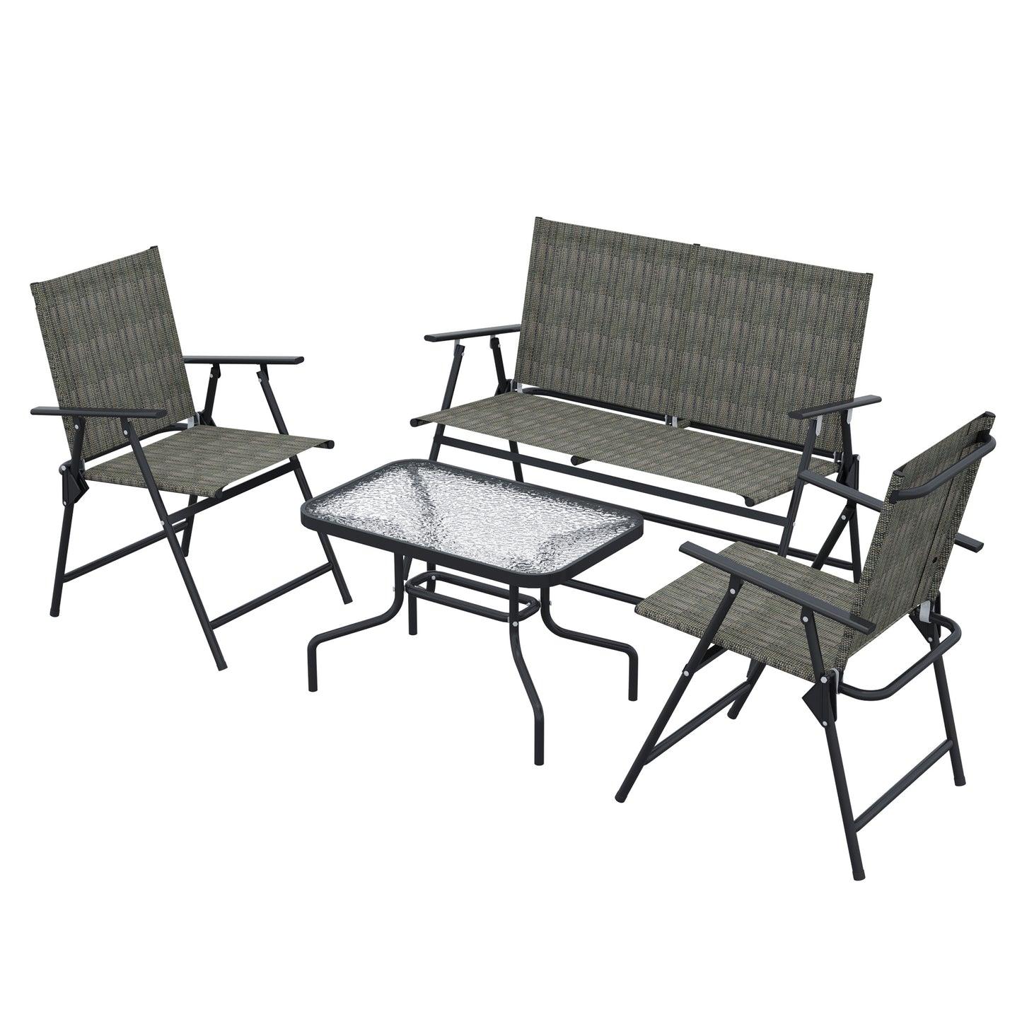 Outsunny OutdoorÂ 4 Pieces Patio Furniture Set,Â Garden Set with Two Foldable Armchairs, a Loveseat &Â GlassÂ TopÂ Table, Mixed Brown