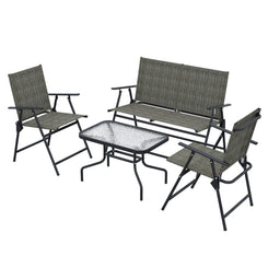 Outsunny OutdoorÂ 4 Pieces Patio Furniture Set,Â Garden Set with Two Foldable Armchairs, a Loveseat &Â GlassÂ TopÂ Table, Mixed Brown